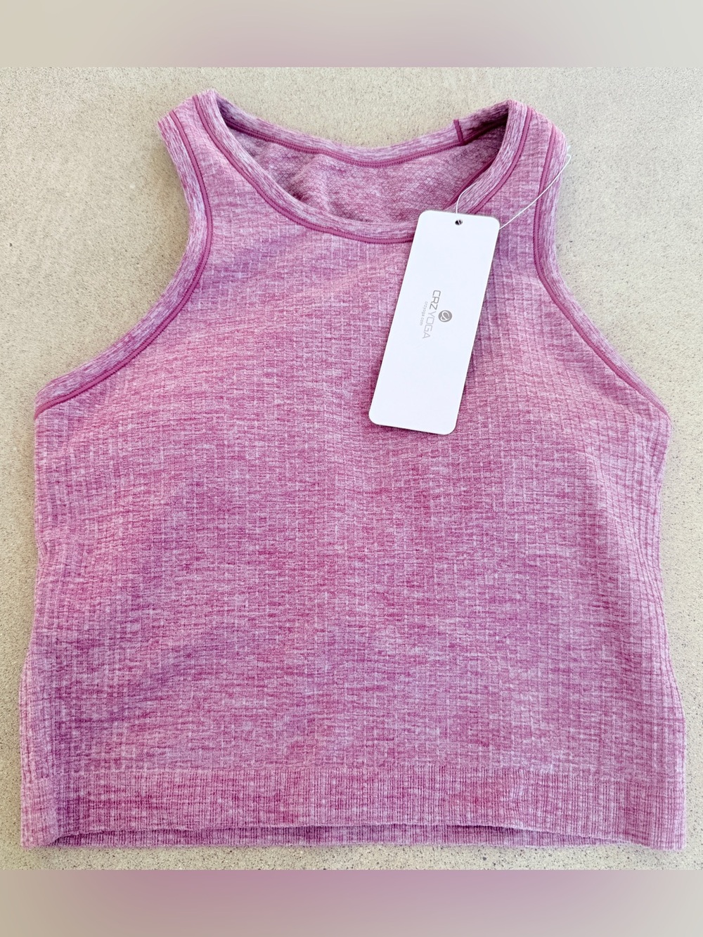 CRZ YOGA Longline Seamless Ribbed Crop Tank Top Large Misty Merlot